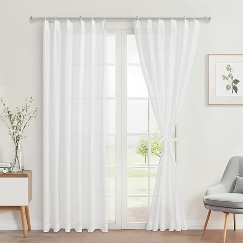 DWCN レースカーテン 2 枚組 幅 100× 丈 203cm ホワイト 防 UV・断熱・保温 外から見えにくい 夜も透けない 洗える リビン