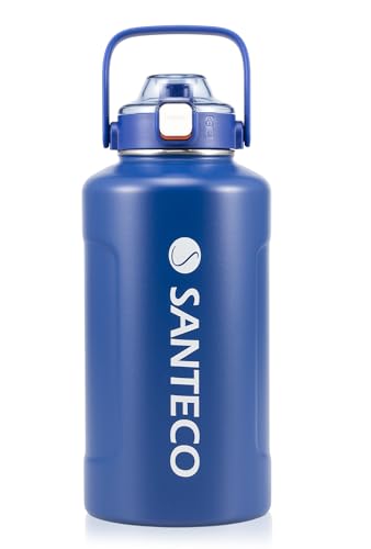 SANTECO 水筒 真空断熱 大容量 魔法瓶 保冷 保温 1900ML ストロー付き 直飲み スポーツドリンク対応 おしゃれ 広口 18／8ス