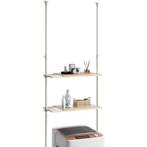 LYNCOHOME 棚付きランドリーラック 横幅・高さ無段階調節突っ張り おしゃれ 洗濯機ラック 壁面収納 一..