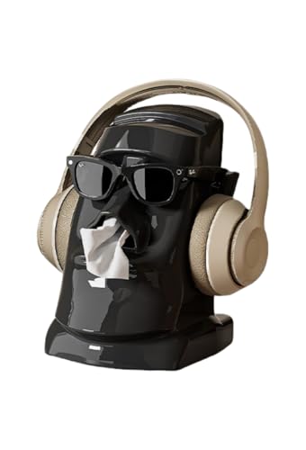 ティッシュボックス クリエイティブな復活節島の石像型ティッシュボックス 3 機能一体型ヘッドホンスタ..