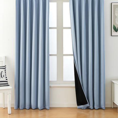YeYeZhen カーテン 遮光カーテン 1級遮光 2枚組 黒裏地 断熱 防寒 防音 省エネ 厚手 無地 おしゃれ 洗える 寝室 リビング用ブル
