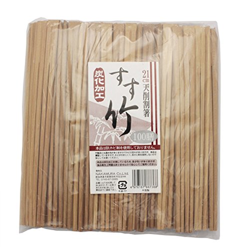 中村 竹 割り箸 炭化 天削箸 100膳 ポリ袋入り 21cm 88736