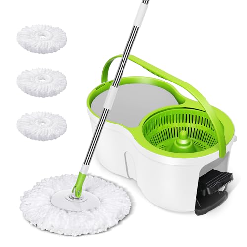 Masthome 回転モップ バケツセット フロアモップ 足踏み 絞りモップ 乾拭き 水拭きモップ フローリング..