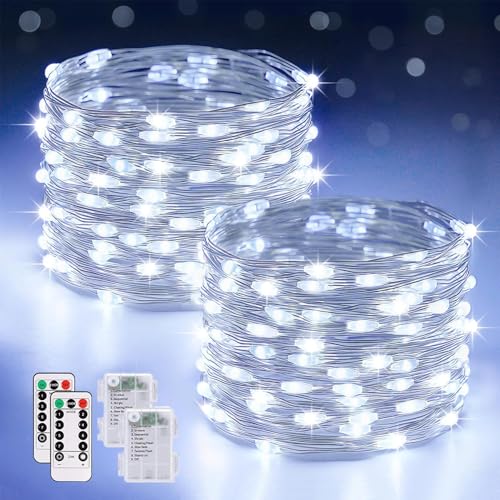 2個セットLEDイルミネーションライト電池式 100球 10m リモコン付属 8パターン タイマー機能 調光可能 ledジュエリーライトクリスマ