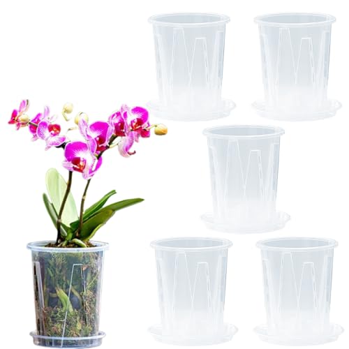 CHANJIF 植木鉢 5個入り 10cm スリット鉢 鉢植え プラスチック 透明 ?底? 穴付き 観葉植物 多肉植物 胡..