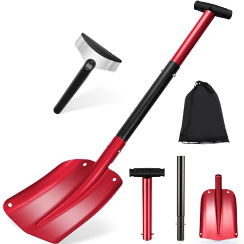 Mixiu 雪かきスコップ スノーショベル 3段構造 アルミ合金製 組立式雪かきスコップ 伸縮式 軽量 多用途 除雪スコップ 車載用スノーショベ