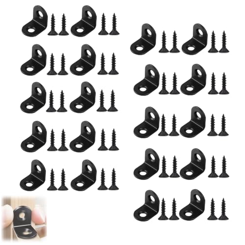 MHSKNHW ステンレス製L字アングルブラケット 20個セット 20×20×2mm 90度直角金具 ブラック仕上げ 棚受け 家具固定用 アング