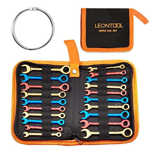 LEONTOOL 薄型 スパナセット ミニサイズ 20本組 インチ規格 5/32-7/16 ミリ規格 4mm-11mm ショートコンビレンチセッ