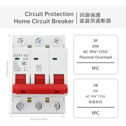 Smgda サーキットブレーカ 熱磁式 DZ47 DINレール取付型 遮断スイッチ 2P 25A M60-...