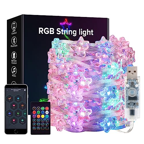 BTF-LIGHTING イルミネーションライト 10M 66LEDs 透明な星型 フェアリーライト 虹の色 WS2812BIC USB..