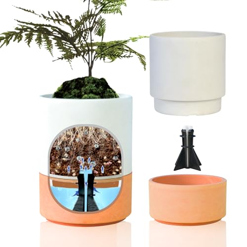 Green Ship 植木鉢 底部自動給水プランター 3号 白のセット 樹脂プラスチ&ストーン 陶器な質感 丈夫且..