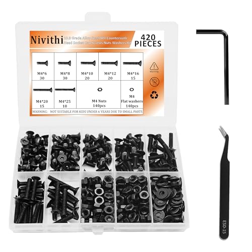 Rakuten - Nivithi M4皿頭ソケットキャップネジ M4X6/8/10/12/16/20/25mm 六角穴付きボルト 10.9グレード合金鋼 ナットセ