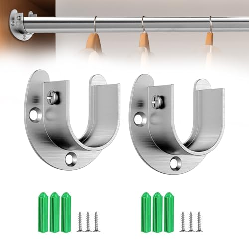 DRERIO クローゼットロッドサポート 22mm対応 2個入り フランジロッドホルダー ネジ付き&ステンレス鋼 ..
