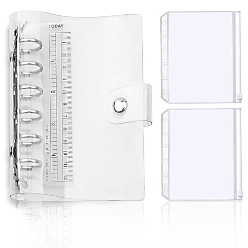 SFLHHDM 透明 6穴 バインダー a7 リフィル式手帳 防水カバー付き メタルリング スナップボタン留め 個人情報管理 ノート 可愛い 定
