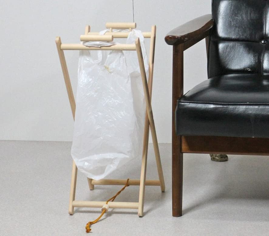 ナガノ産業 レジ袋スタンド レジ袋ハンガー ゴミ箱 ひのき 檜 木製 国産 日本製 収納 約23×25×51cm [3]