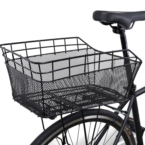 Niesporek 自転車用後ろカゴ 防雨カバー・バスケットネット・説明書・工具付属 リアバスケット 金属製 大容量 高耐久 取付簡単