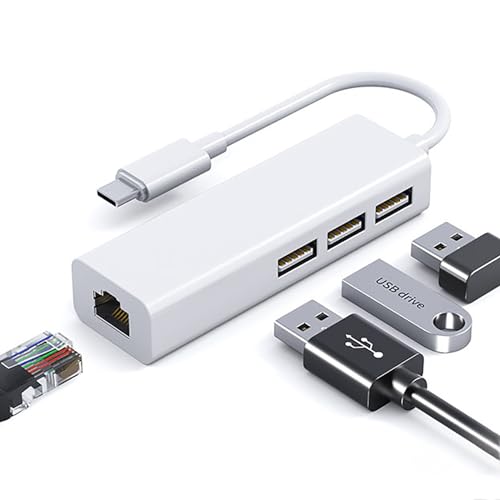 Usb Hubs - USB C LAN 変換アダプター 4in1 USB C ハブ 有線LANアダプター USB2.0 to RJ45 10/100Mbps USB