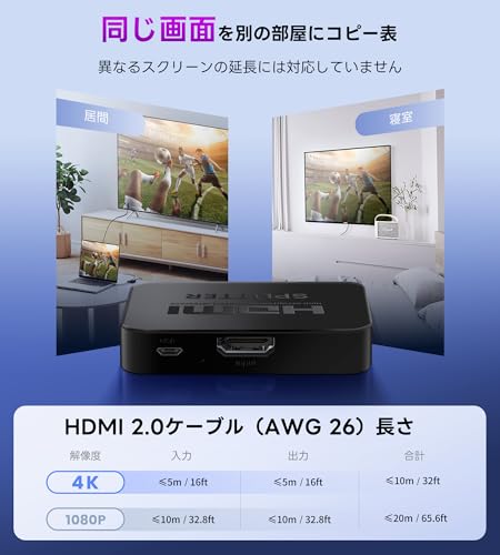 NEWCARE 4K HDMI分配器 1入力2出力 HDMIスプリッター HDMI複製 HDR 3D HDCP1.4 Xbo...