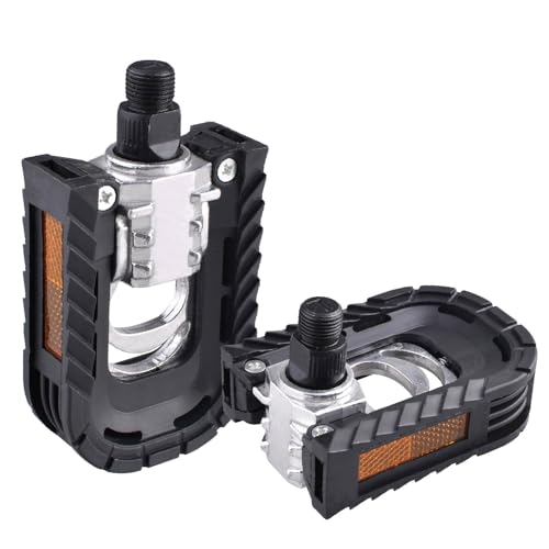 JEELAD 自転車 ペダル フラットペダル アルミ合金 折り畳み式ペダル 滑り止め リフレクター付 左右セット ロードバイク クロスバイク M