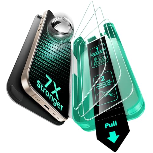 ESR いphone16Pro 保護フィルム3秒で完成・50kg耐衝撃米軍規格 耐衝撃 3枚入り iPhone 16 Pro ガラスフ..