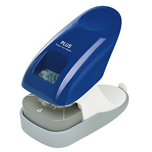 プラス 針なしホッチキス ペーパークリンチ 卓上型 12枚綴じ 2穴ファイリング対応ゲージ付 ブルー 31-210