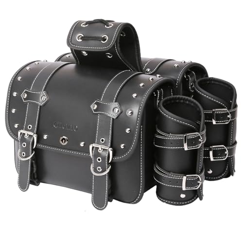 QJBOMTO 高密度 レザー オートバイ サドルバッグ - スロー オーバー サドル バッグ パニエ サイド バッグ カップ ホルダー付き ハ