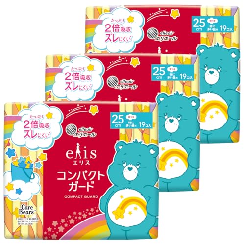 エリス コンパクトガード ケアベアデザイン 羽つき 25cm 57枚19枚×3個 特に多い昼用 ナプキン まとめ買い