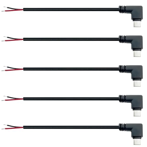 PENGLIN 5本25CM 22AWG USB Type-C ケーブル L字、USB 2芯テールファイバーケーブル、3A 5V 90度USB-