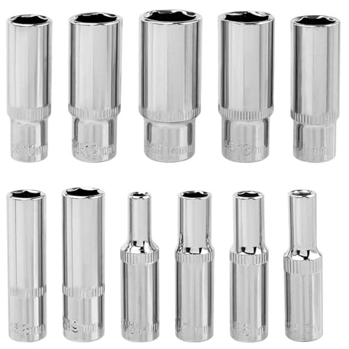 Wolfride ディープ ソケットセット バイク用 六角ソケット 全長25mm ミラー仕上げソケットセット 自動車整備 11点 1セット