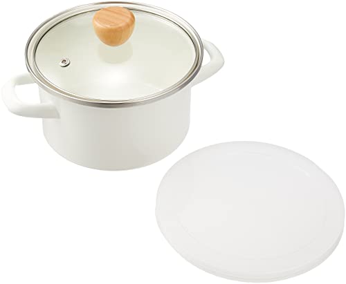 パール金属 ホーロー 両手鍋 15cm ガラス鍋蓋付 ホワイト IH対応 クック ポット プチクック HB-1367