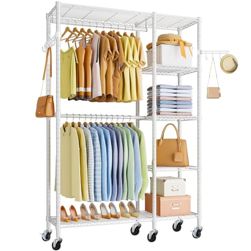 Rakuten - Goodraio ハンガーラック 頑丈 2段 大容量 洋服ラック 耐荷重260kg ワードローブ 2段 クローゼット 洋服掛け 省スペース＆キャ