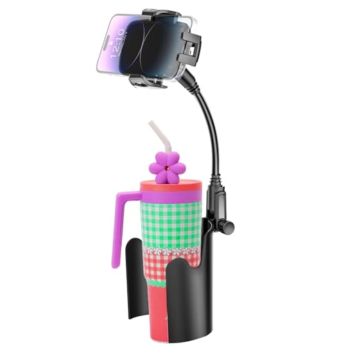 2in1車 スマホスタンド ドリンクホルダー携帯電話ホルダー グースネックホース 自由な角度調整， 4-7イ..