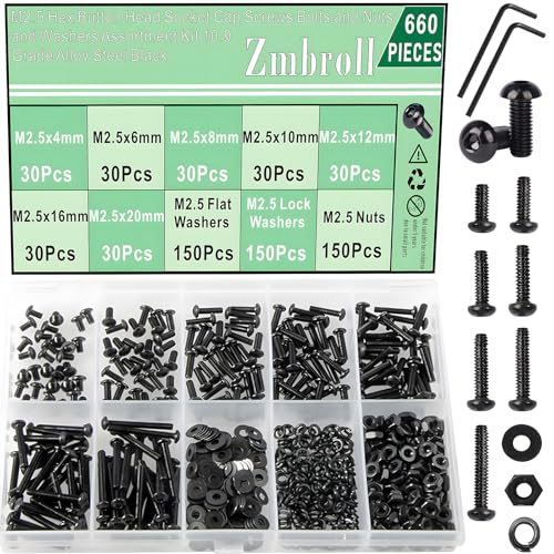 樂天商城 - Zmbroll M2.5 ボタンヘッドスクリューボルトとナットとワッシャー 660個 M2.5x4/6/8/10/12/16/20mm 六角穴付