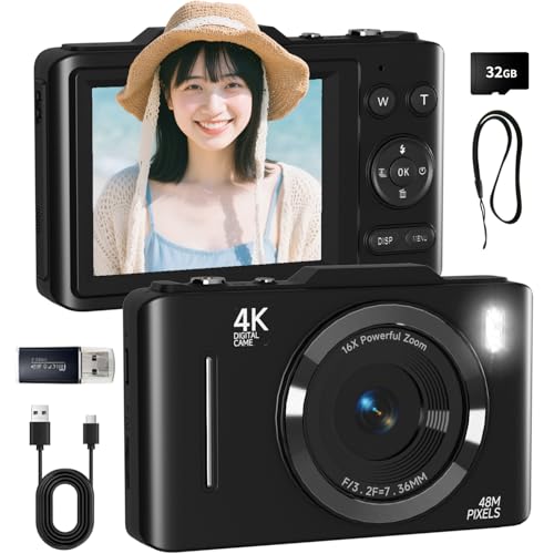 SRVR デジタルカメラ 4K 6800万画素 メモリーカード付属（32GB Micro SDカード＆ストラップ） プロ仕様の4K動画と48MP