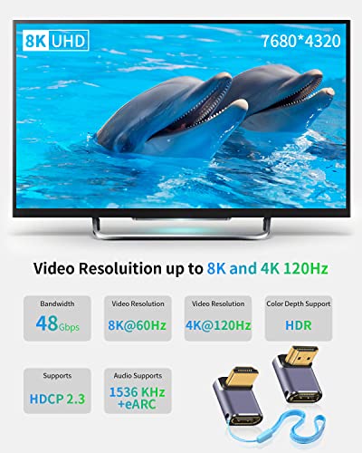 Duttek 8K HDMI 90度アダプター 2パック アップ&ダウンアングルL字型HDMIアダプタ...