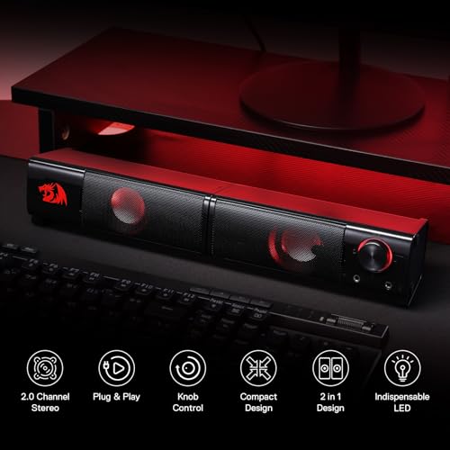 Redragon GS550 PCゲーミングスピーカー 2.0チャンネル デスクトップコンピュータ...