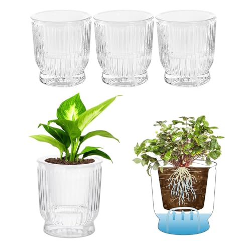 Phyxiul 自動給水 プランター 4個セット観葉植物 鉢 底面給水鉢 植木鉢 給水紐付き 室外 室内 鉢植え ..