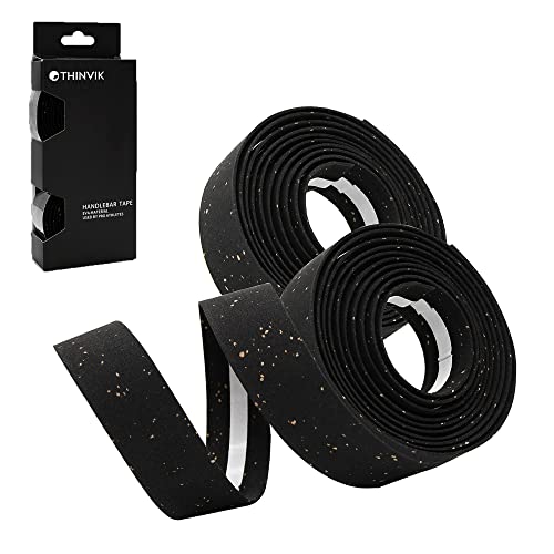 Thinvik 自転車 ハンドル バーテープ 滑り止め 吸汗性 快適なグリップ付きサイクリング用テープ EVAコルク製 ブラック、2巻セット