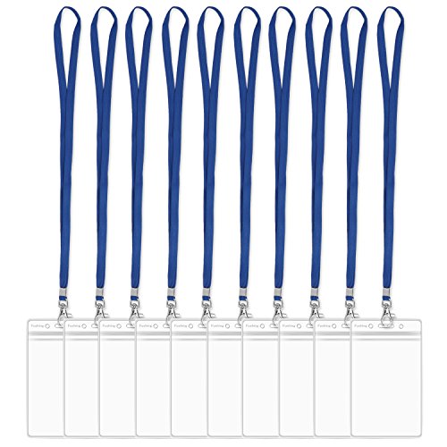 Fushing 10個 縦型クリア名札ホルダー＋ネックストラップセット 13.5*8.5cm 青色