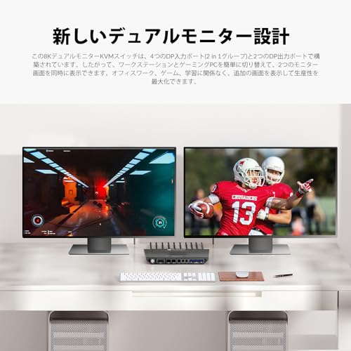 AV Access 8K KVMスイッチ 2入力2出力 2モニター 2 台のコンピューター KVM切替器 DisplayPort 8K@60Hz