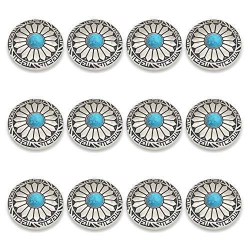 コンチョ ボタン 12個セット ターコイズ 30mm メタルボタン 足つき デージー柄 レザークラフト アクセサリー 手芸 タイプC