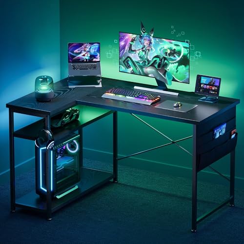 YeTom ゲーミングデスク l字デスク pcデスク 右棚左棚 幅107cm ゲーミングテーブル 収納袋付きオフィスデスク ゲームデスク ゲーミ [2]
