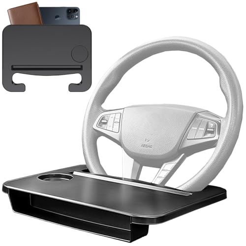 乐天商城 - 車用 ハンドルテーブル 2WAY 運転席専用 車内テーブル 車載デスク シートサイドポケット付 ノートPC作業 食事 車中泊に最適 取り付け簡単