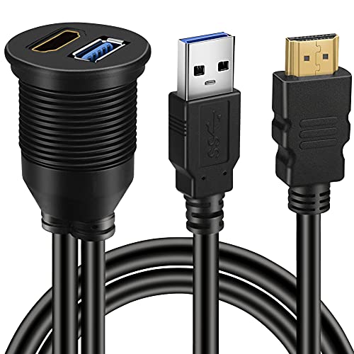 BATIGE USB 3.0 & HDMI → HDMI + USB3.0 AUX拡張ダッシュパネル 防水カーフラッシュマウントケーブル 車 ボ