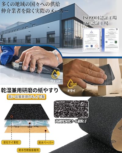 BODHTAT 紙やすり 耐水ペーパー セット 50枚入10種類 #120〜3000番 230×93mm サンドペーパー 120/180/240