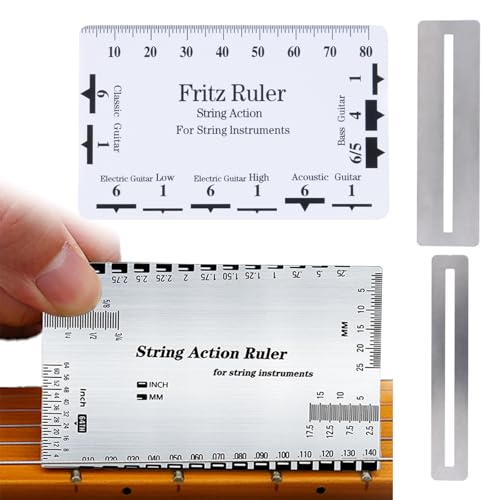 YFFSFDC 弦高ゲージ ギター 弦高定規 4点セット 弦間微細調整 指板保護 指板 研削 弦高 測定ツール 弦楽器 修復ツール 測定工具