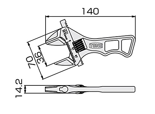 トネTONE ショートモンキレンチ目盛付 MWRS-36 全長140mm