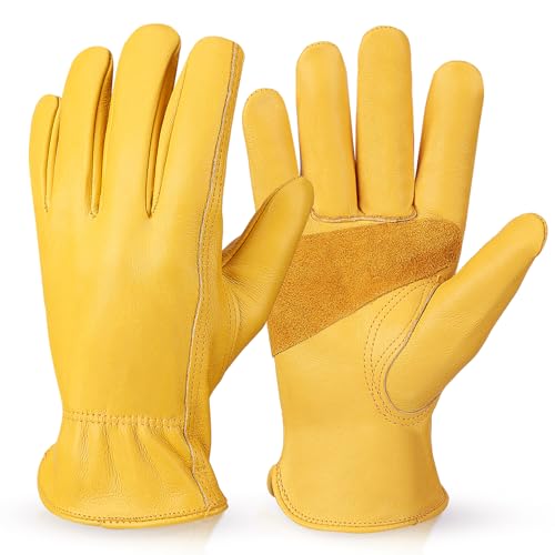 OZERO 革手袋 作業用厚手牛本革5倍の耐久性 耐熱グローブ キャンプ手袋: 溶接 焚き火 防災グッズ 耐火 ..