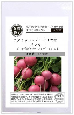 有機種子 固定種 ラディッシュ ピンキー 1.2g 種 二十日大根 野菜 種子 オーガニック グリーンフィールドプロジェクト 追跡可能メール便選択可【2024年11月期限】