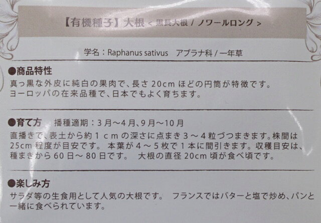 有機種子 固定種 黒長大根 ノワールロング 1...の紹介画像2